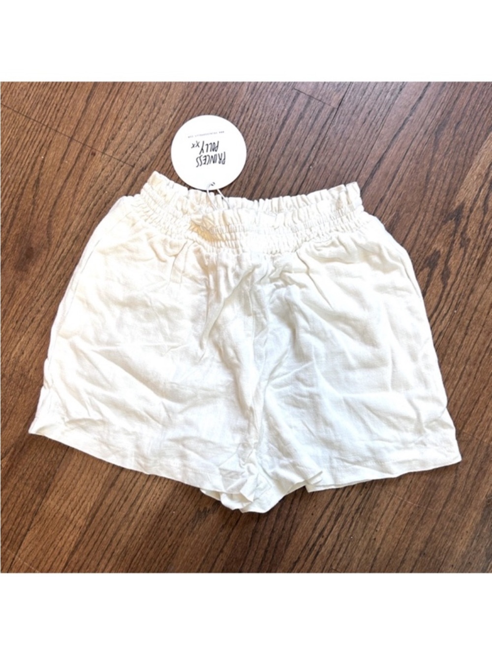Princess Polly Cream Elastic-Waist High-Rise Linen Shorts